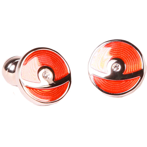 Silvertone Circle Red Cufflinks with Jewelry Box