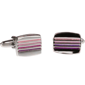 Silvertone Square Purple Stripe Cufflinks with Jewelry Box