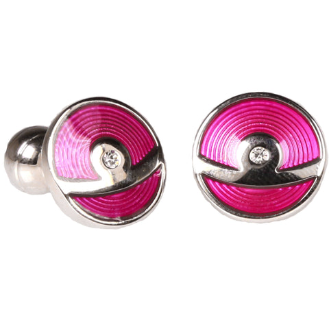 Silvertone Circle Purple Spiral Pattern Cufflinks with Jewelry Box