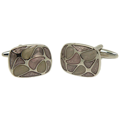 Silvertone Geometric Pattern Cufflinks with Jewelry Box