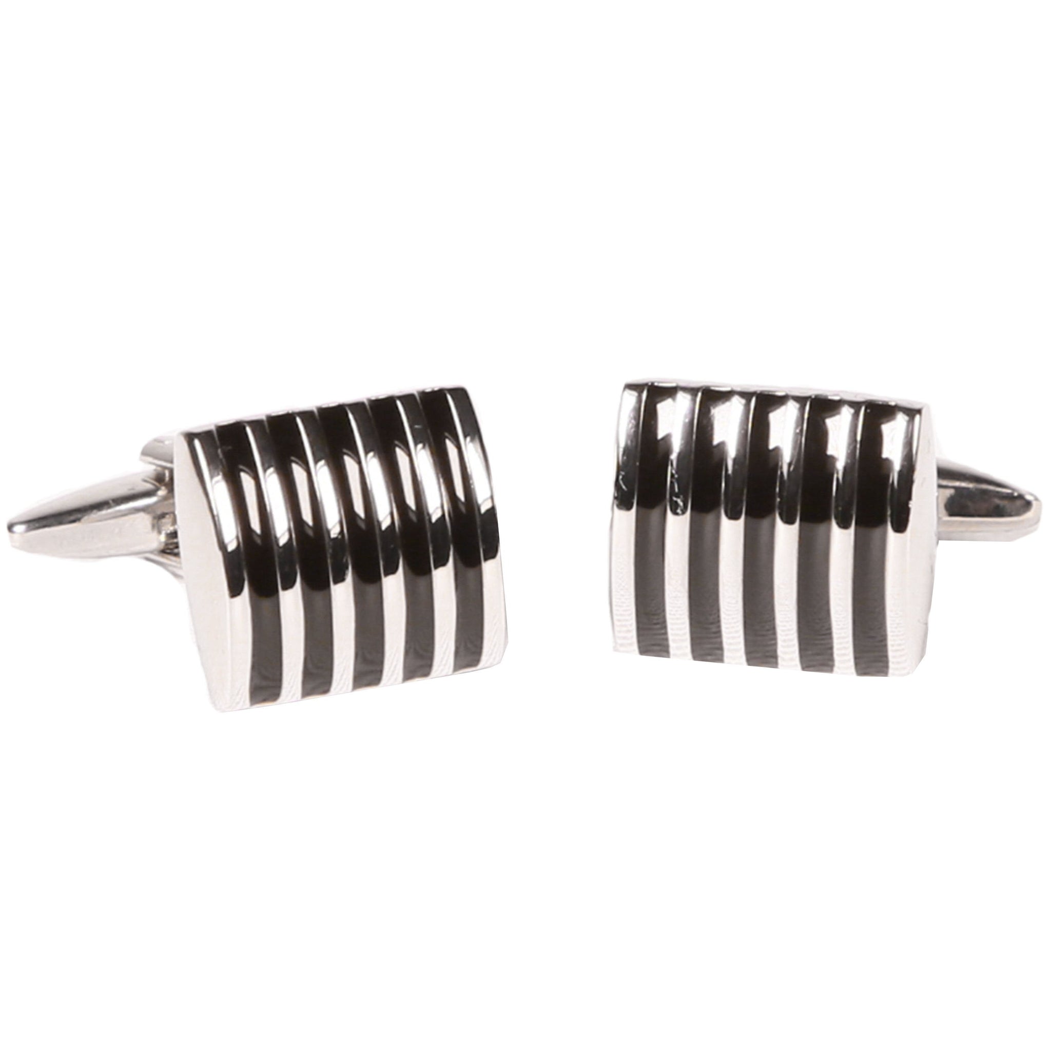 Silvertone Rectangular Stripe Cufflinks with Jewelry Box