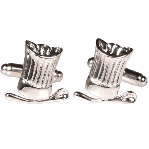 Silvertone Novelty Chef Hat Cufflinks with Jewelry Box