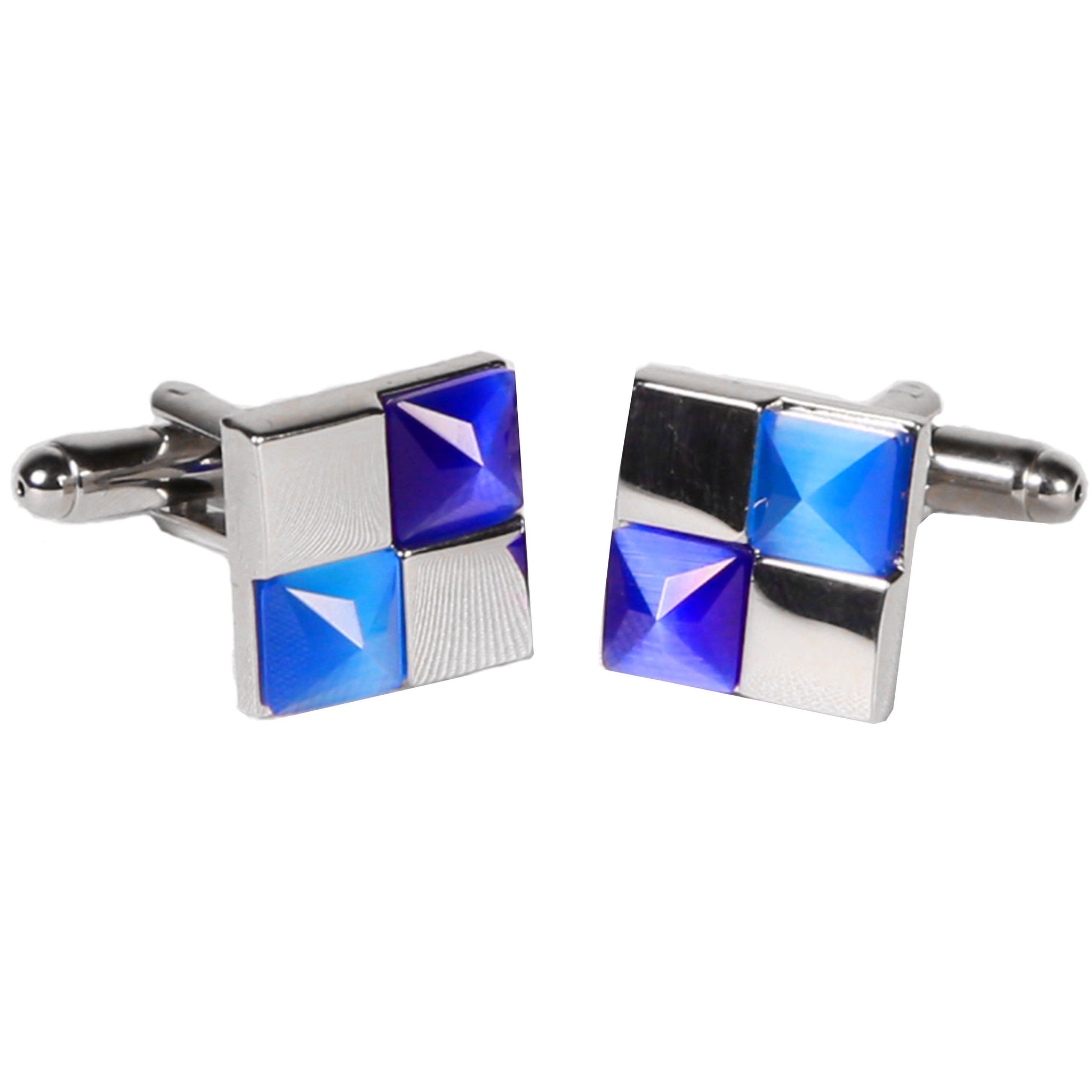 Silvertone Square Blue/Silver Cufflinks with Jewelry Box