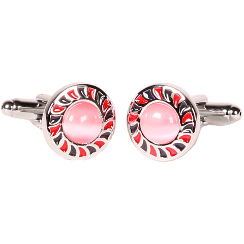 Silvertone Circle Multicolor Cufflinks with Jewelry Box