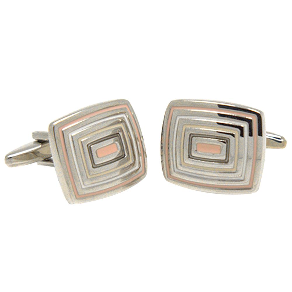 Silvertone Square Pink Squares Cufflinks with Jewelry Box