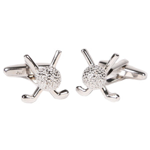 Silvertone Novelty Golf Clubs Cufflinks with Jewelry Box