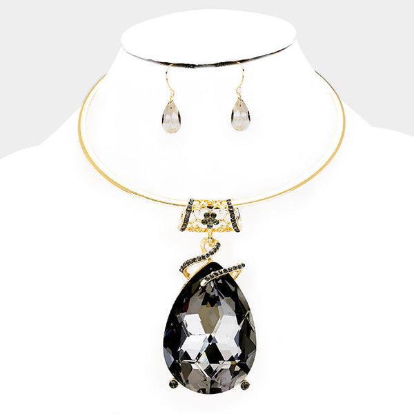 Glass Crystal Teardrop Ornate Choker Necklace