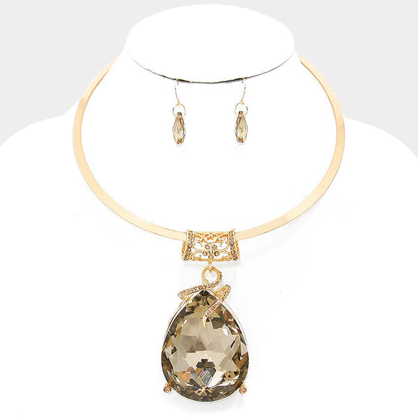 Glass Crystal Teardrop Ornate Choker Necklace