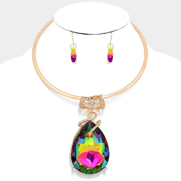 Glass Crystal Teardrop Ornate Choker Necklace