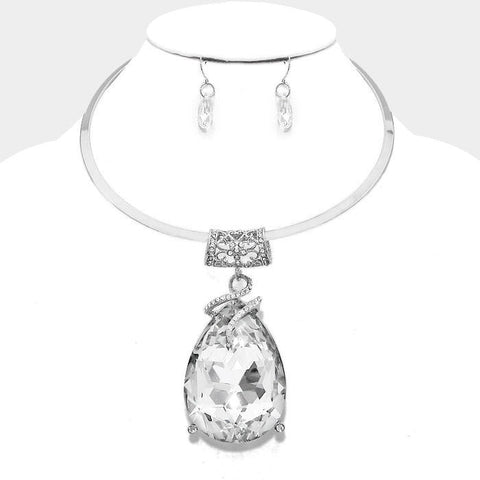 Glass Crystal Teardrop Ornate Choker Necklace