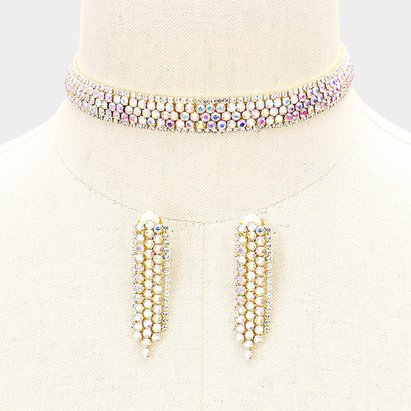 Bubble Crystal Choker Necklace & Clip Earring Set