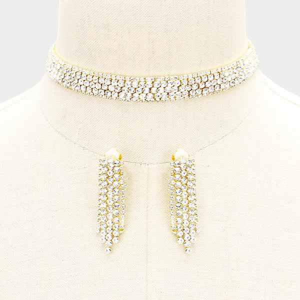 Bubble Crystal Choker Necklace & Clip Earring Set