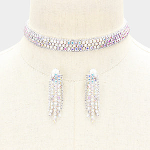 Bubble Crystal Choker Necklace & Clip Earring Set