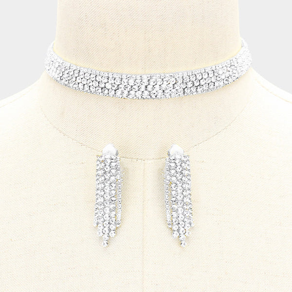 Bubble Crystal Choker Necklace & Clip Earring Set