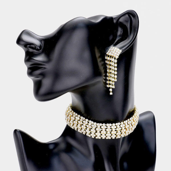 Embellished Crystal Rhinestone Accented Choker Necklace