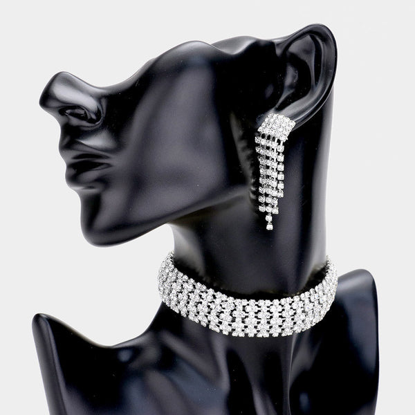 Embellished Crystal Rhinestone Accented Choker Necklace
