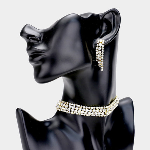 Embellished Crystal Rhinestone Accented Choker Necklace