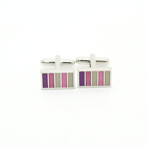 Silvertone Lavender Stripe Cuff Links With Jewelry Box