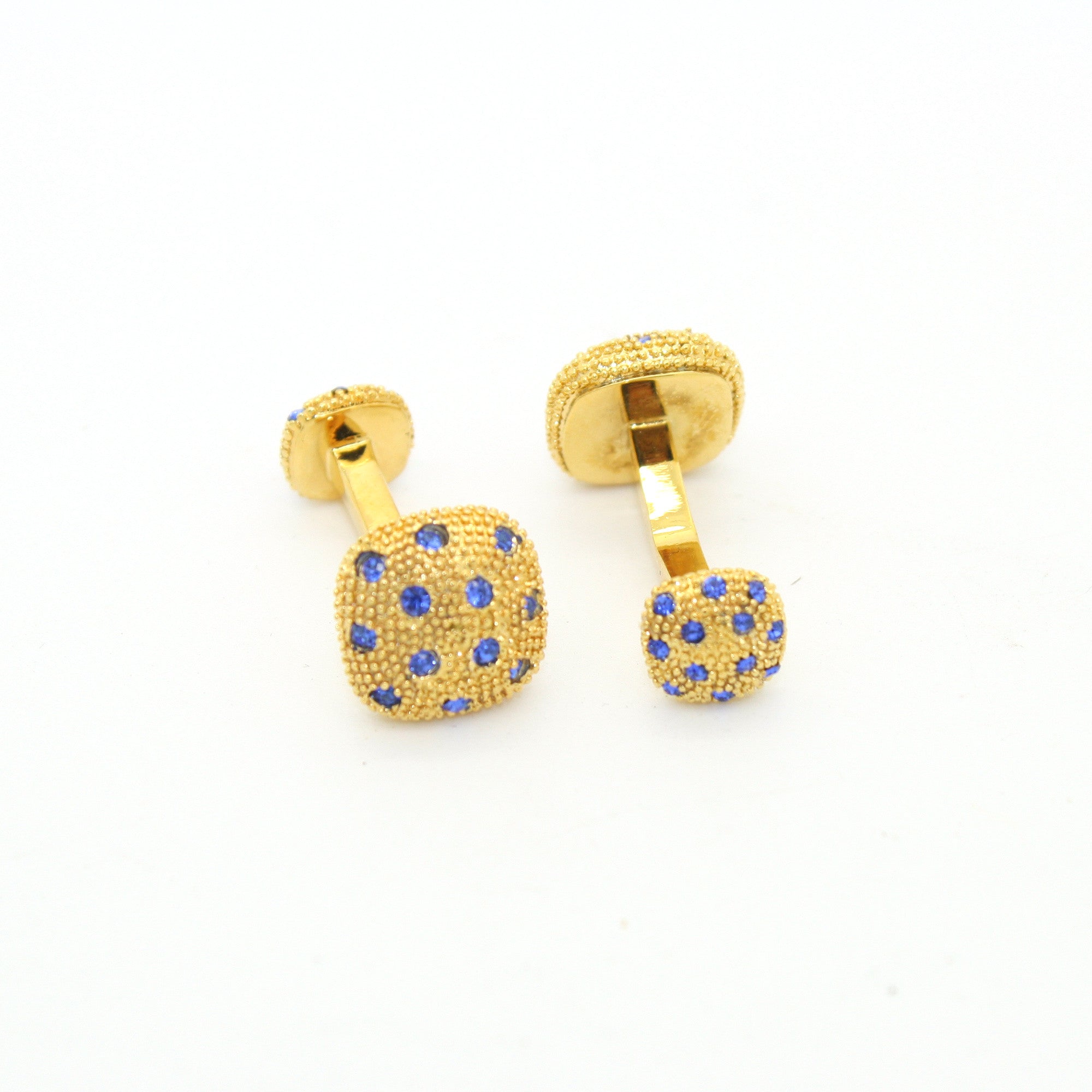 Goldtone Blue Gemstone Metal Cuff Links With Jewelry Box