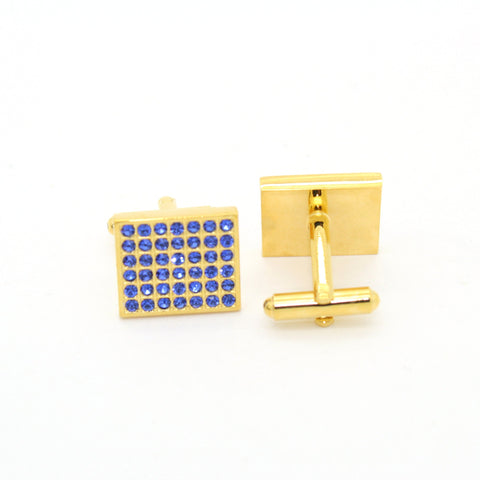 Goldtone Royal Blue Gemstone Cuff Links With Jewelry Box
