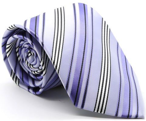 Mens Dads Classic Purple Striped Pattern Business Casual Necktie & Hanky Set D-12