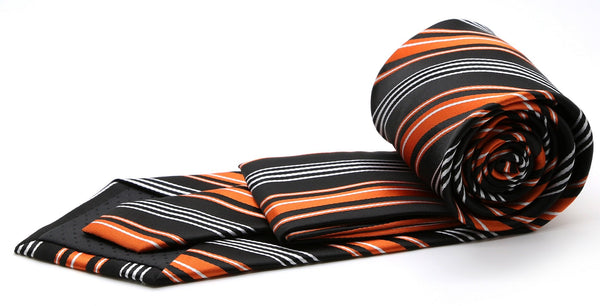 Mens Dads Classic Black Orange Striped Pattern Business Casual Necktie & Hanky Set D-4