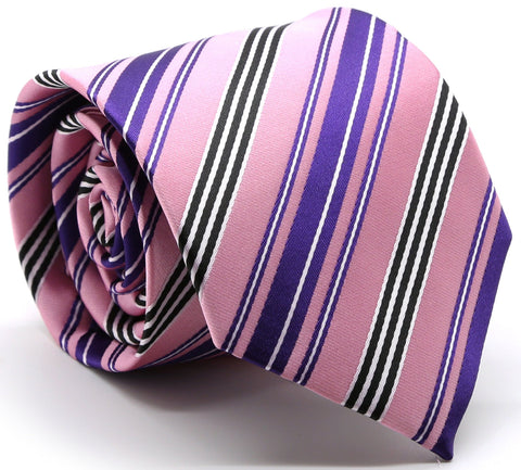 Mens Dads Classic Pink Striped Pattern Business Casual Necktie & Hanky Set D-6