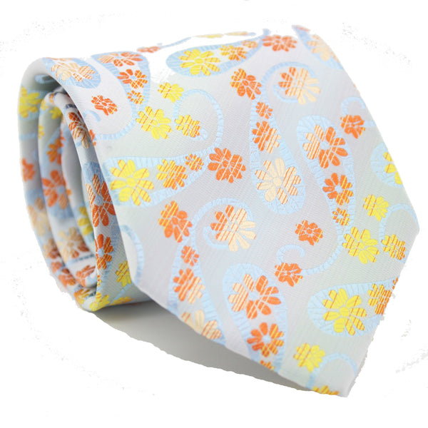 Mens Dads Classic Yellow Floral Pattern Business Casual Necktie & Hanky Set DF-2