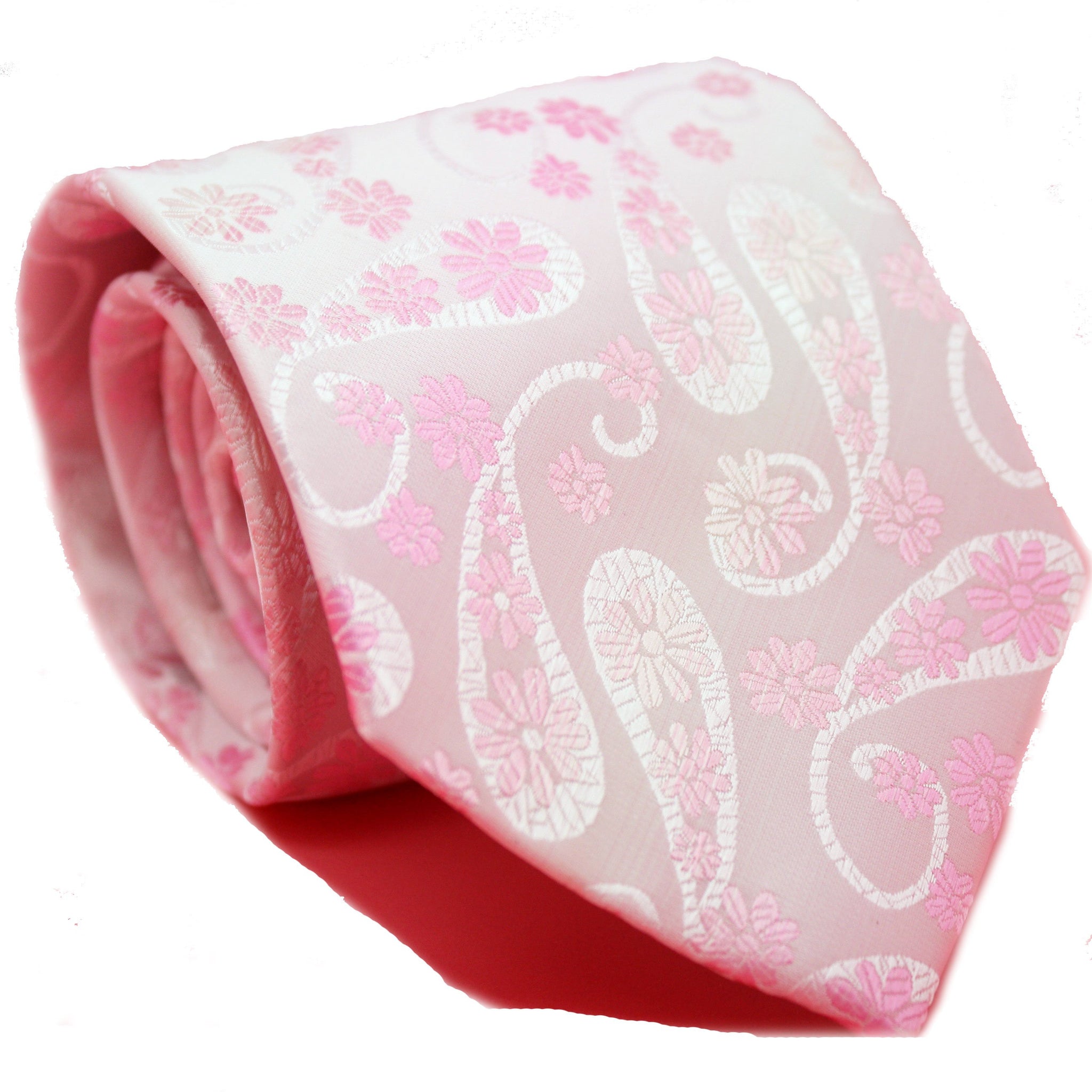 Mens Dads Classic Pink Floral Pattern Business Casual Necktie & Hanky Set DF-3