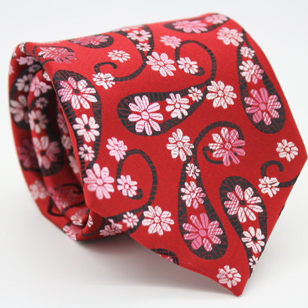 Mens Dads Classic Red Floral Pattern Business Casual Necktie & Hanky Set DF-4