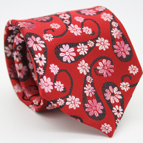 Mens Dads Classic Red Floral Pattern Business Casual Necktie & Hanky Set DF-4