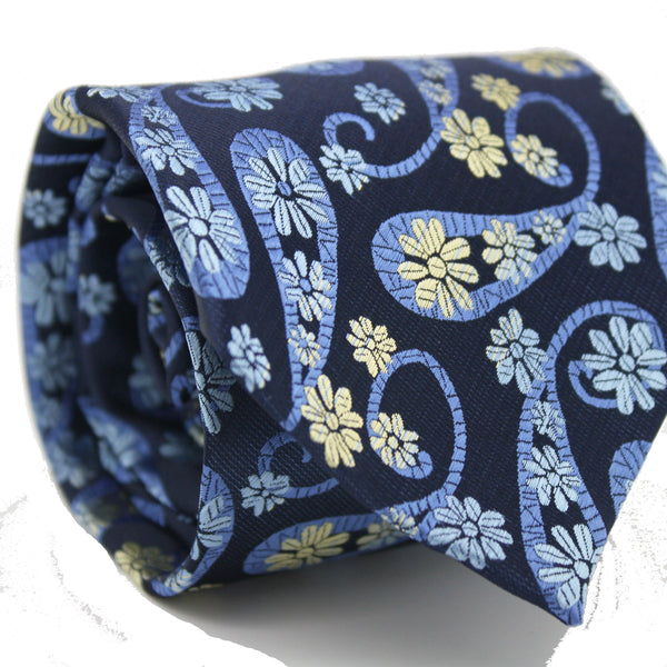 Mens Dads Classic Navy Floral Pattern Business Casual Necktie & Hanky Set DF-5