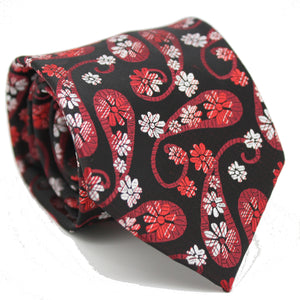 Mens Dads Classic Red Floral Pattern Business Casual Necktie & Hanky Set DF-7
