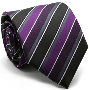 Mens Dads Classic Purple Striped Pattern Business Casual Necktie & Hanky Set DO-2
