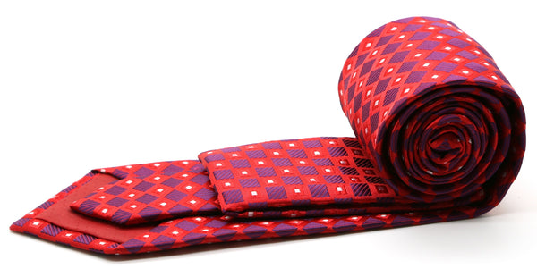 Mens Dads Classic Red Geometric Pattern Business Casual Necktie & Hanky Set E-10