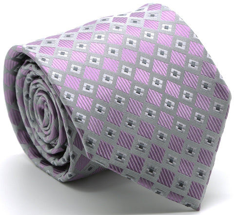 Mens Dads Classic Purple Geometric Pattern Business Casual Necktie & Hanky Set E-7