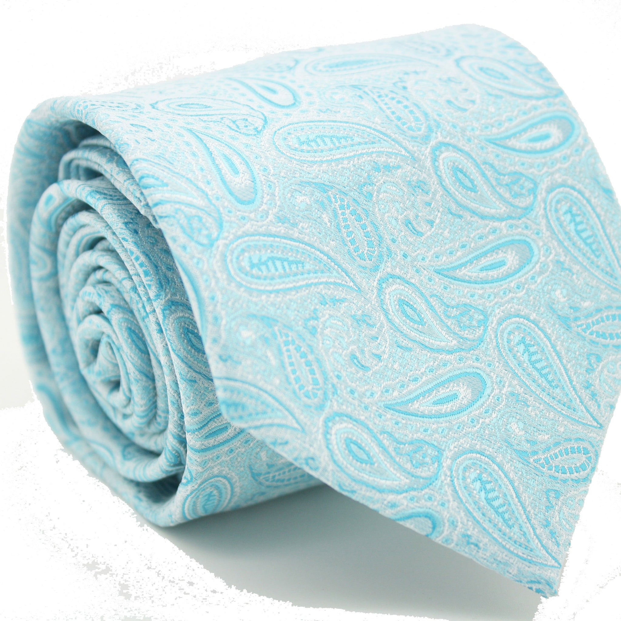 Mens Dads Classic Turquoise Paisley Pattern Business Casual Necktie & Hanky Set EF-1