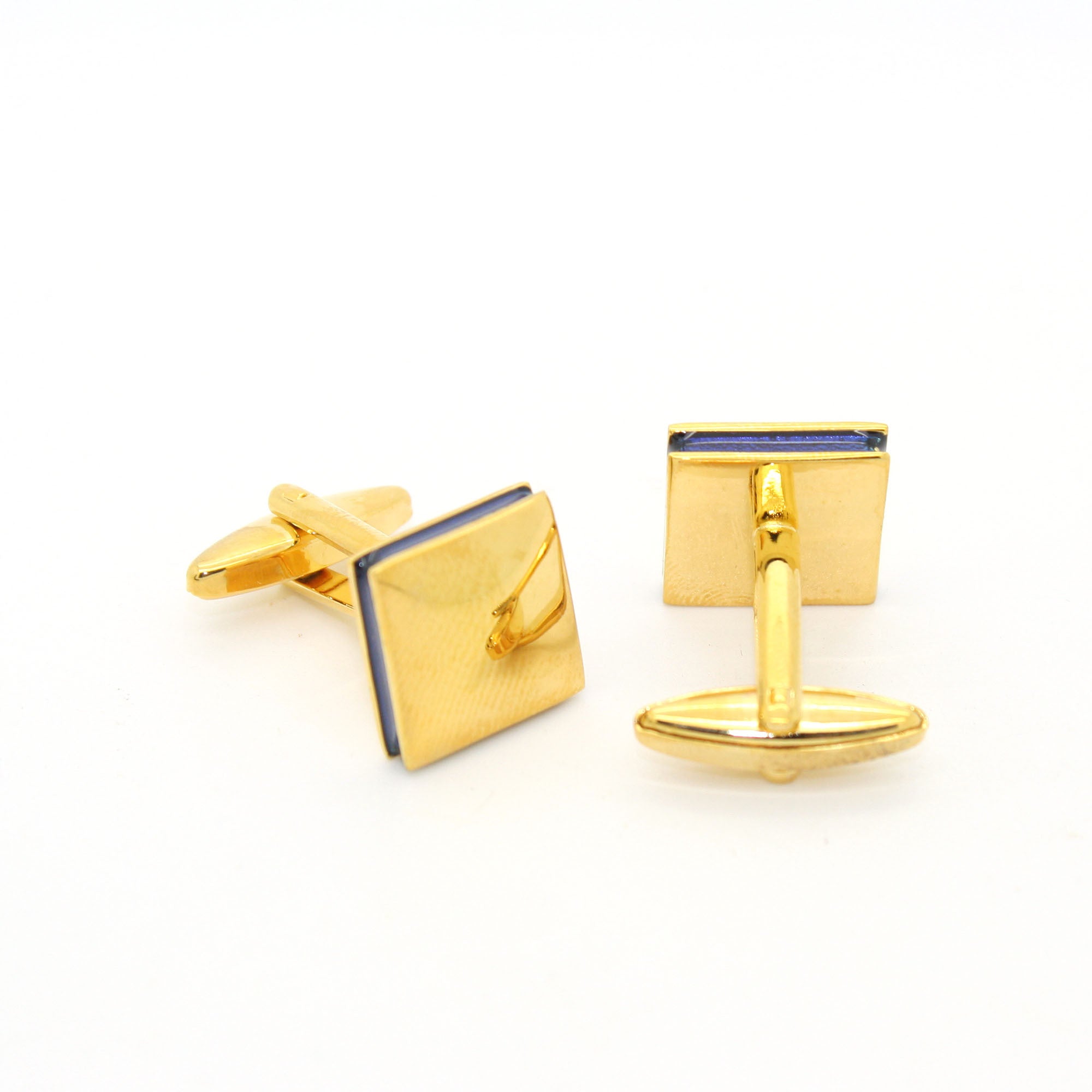 Goldtone Blue Lining Cuff Links With Jewelry Box