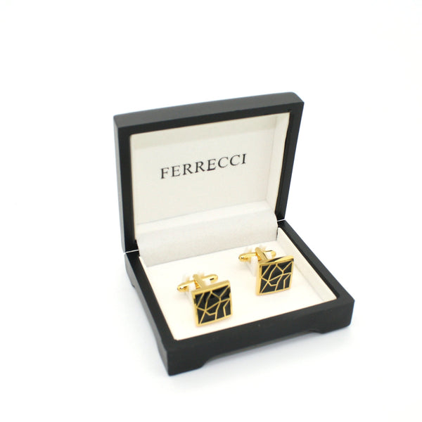 Goldtone Black Crackle Cuff Links With Jewelry Box