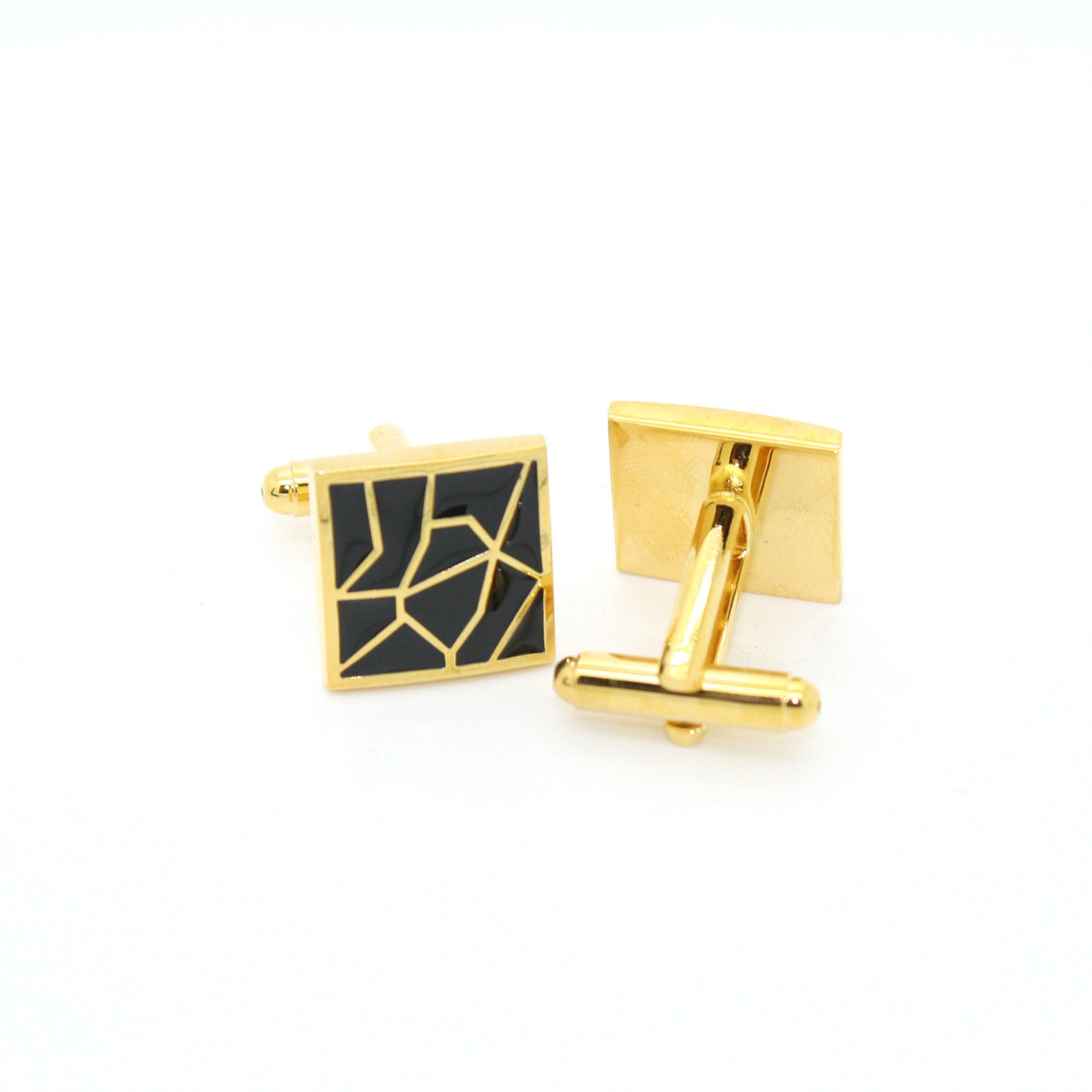 Goldtone Black Crackle Cuff Links With Jewelry Box