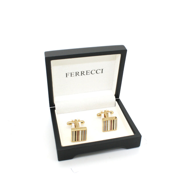 Goldtone Stripe Cuff Links With Jewelry Box