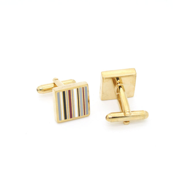 Goldtone Stripe Cuff Links With Jewelry Box