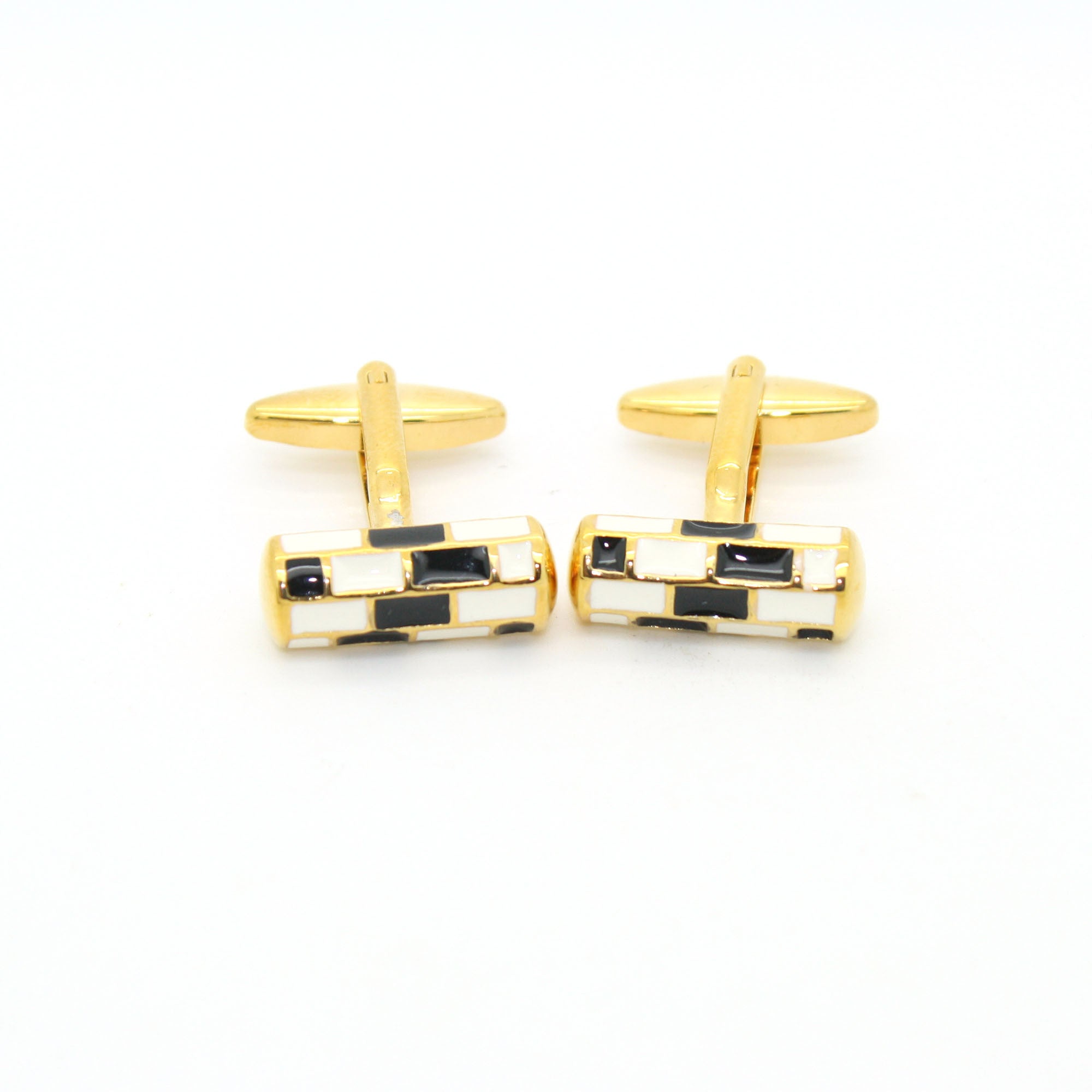 Goldtone Black & White Cuff Links With Jewelry Box