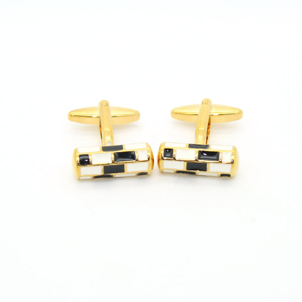 Goldtone Black & White Cuff Links With Jewelry Box