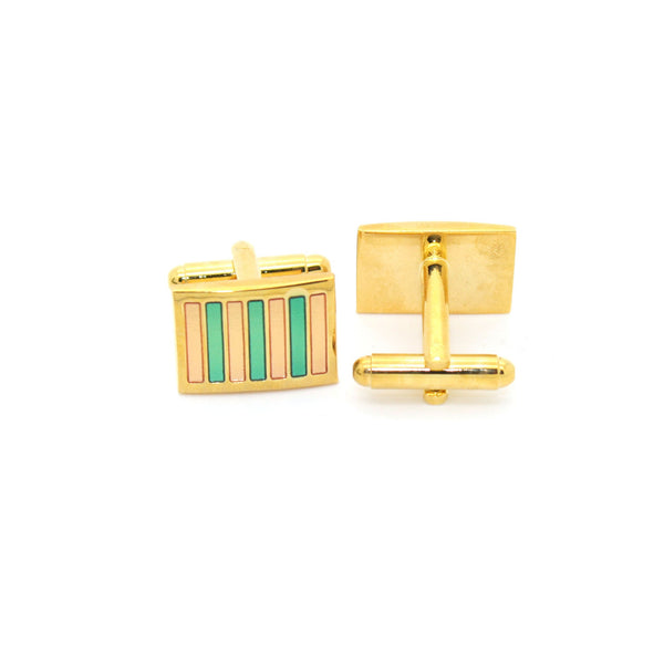 Goldtone Mint & Pink Stripe Cuff Links With Jewelry Box