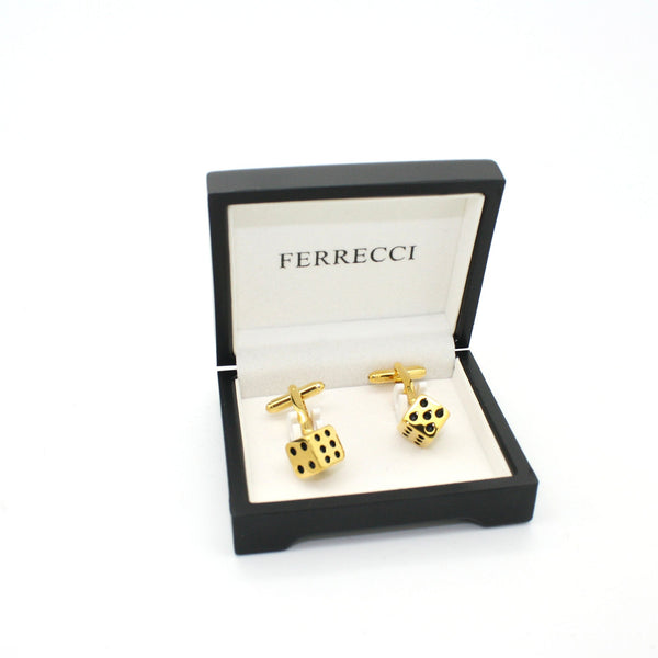 Goldtone Dice Cuff Links With Jewelry Box