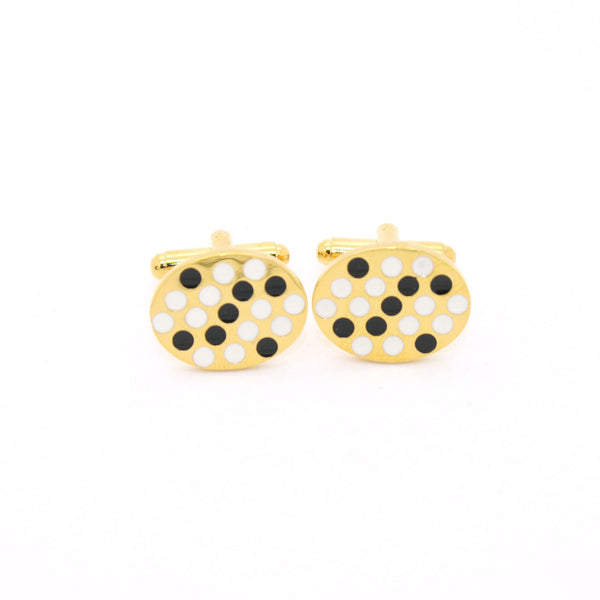 Goldtone Black White Oval Cuff Links With Jewelry Box