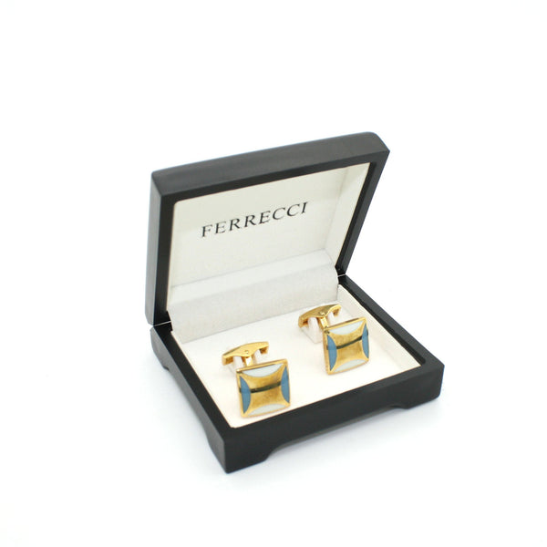 Goldtone Sky Blue Cuff Links With Jewelry Box