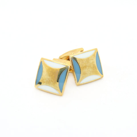 Goldtone Sky Blue Cuff Links With Jewelry Box