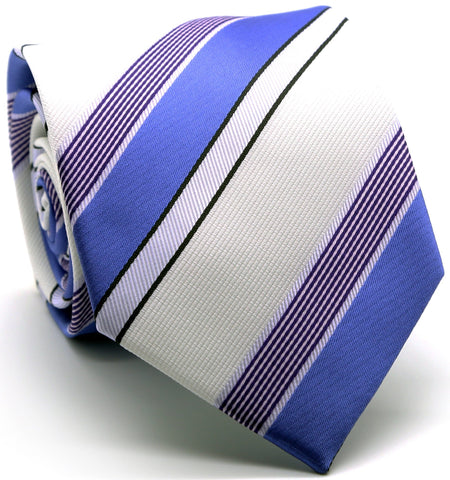 Mens Dads Classic Purple Striped Pattern Business Casual Necktie & Hanky Set EO-4